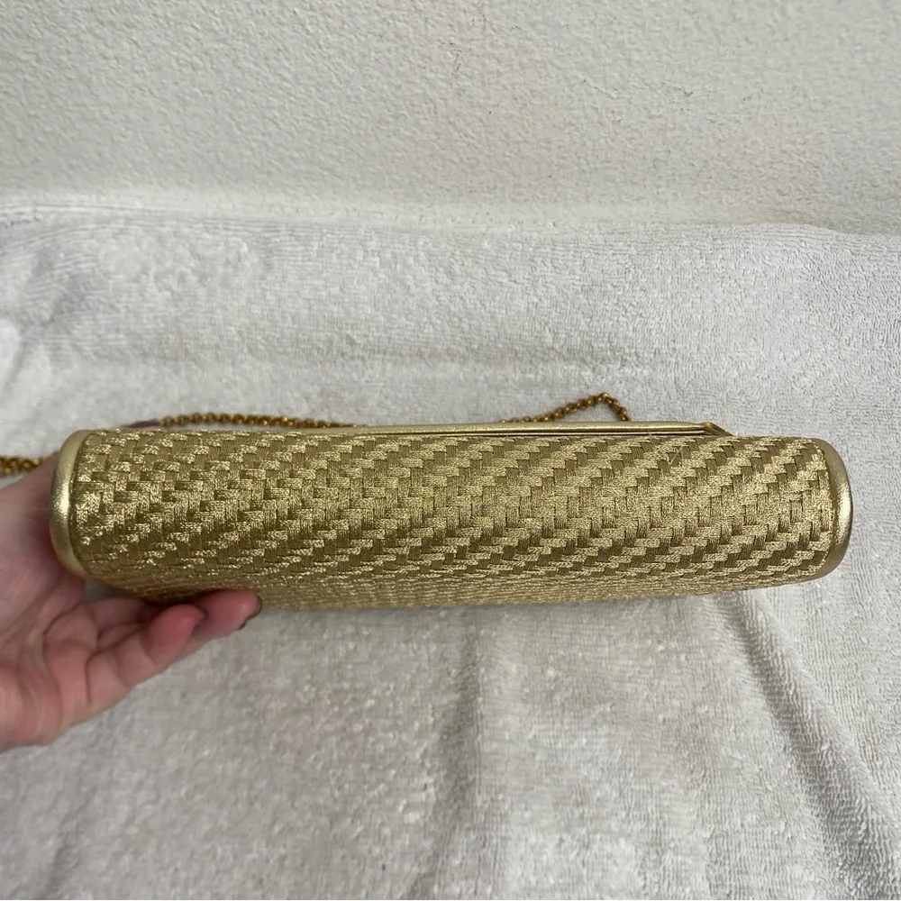 Vintage Gucci Women Metallic Gold Woven Clutch Shoulder Chain Bag Luxury Classic - Picture 5 of 16